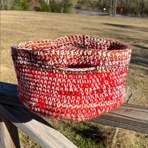Hand Crafted Red and Cream Woven Basket